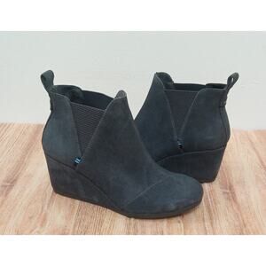 Toms Women's Boots Kelsey Wedge Heels Ankle Booties Gray Suede Casual Size 8.5